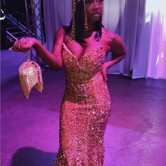 Portia and Scarlett Gold Sequin Prom Dress - Picture 4 of 7